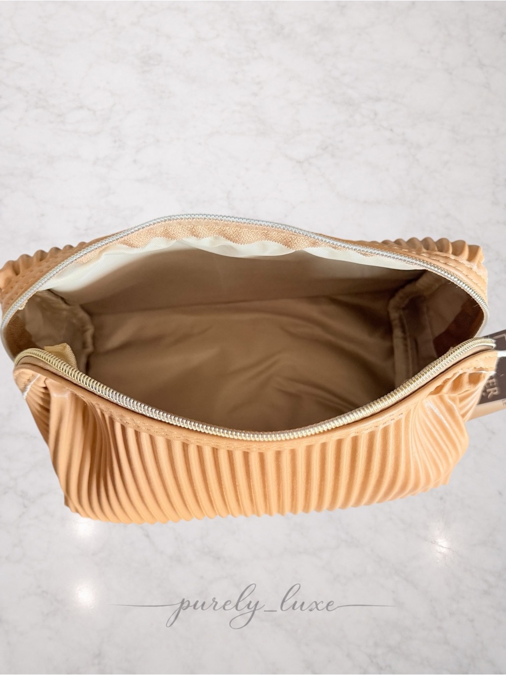 Tan Pleated Cosmetic Pouch - Picture 2 of 2